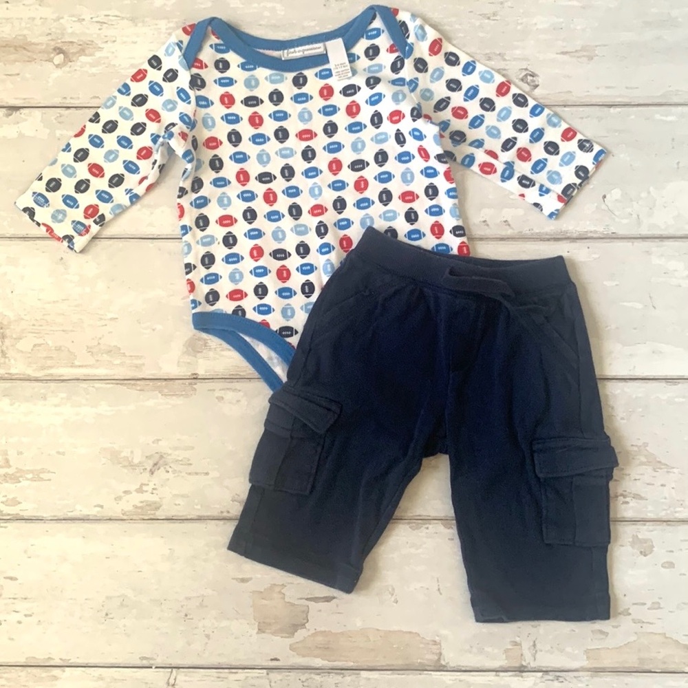 Old Navy 3-6m Football Bodysuit Navy Blue Cargo Pants Baby Boy Outfit 3m 6m